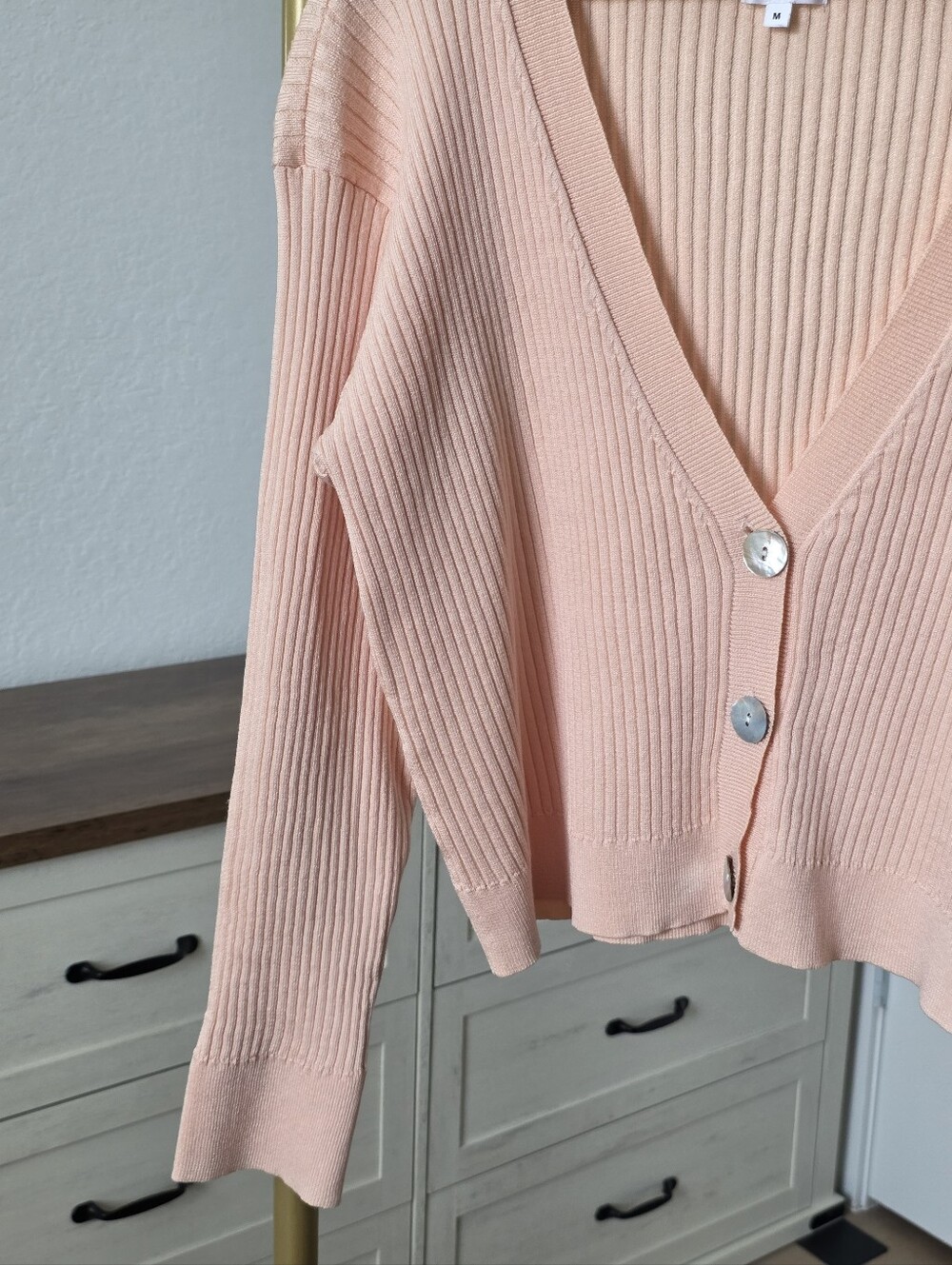 LPA Jersey Adina Cardigan, Medium, Cropped, Baby Pink, V-neck, Ribbed Cardigan - Picture 3 of 7